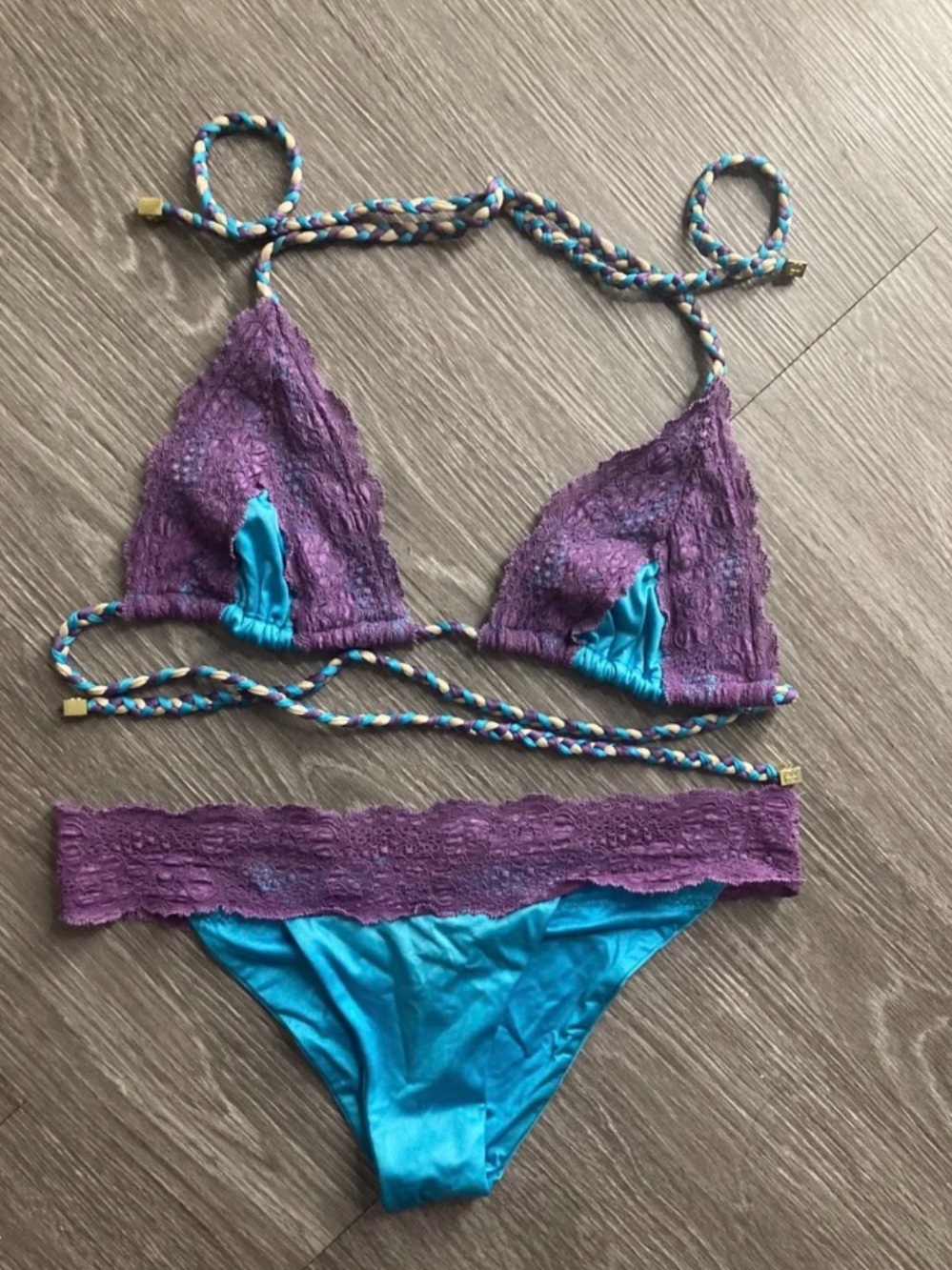 Beach Bunny Purple Lace & Teal Bikini Set